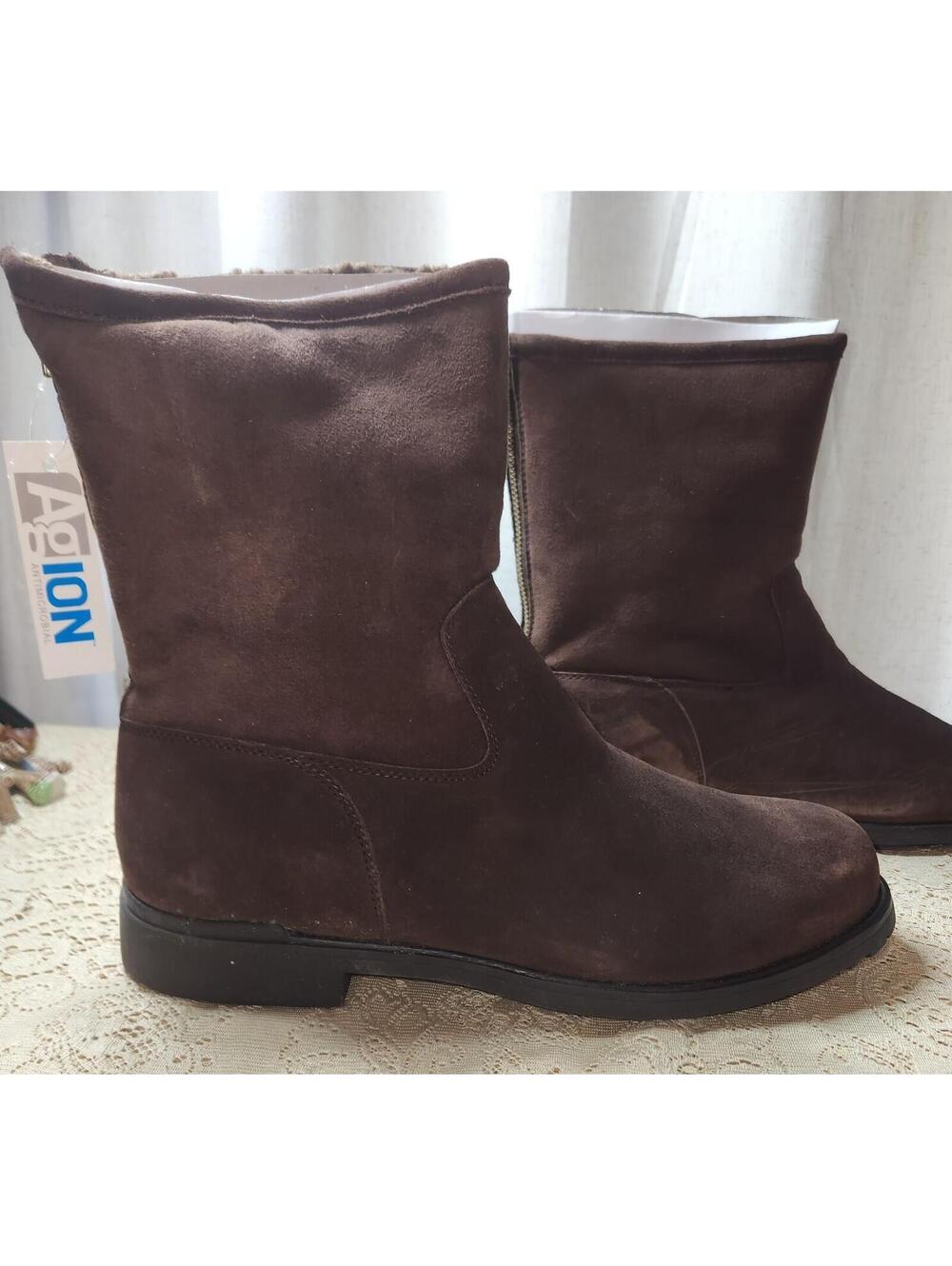 Lands End Brown Suede Faux Shearing Stouchy Mid Calf Winter Boots Size 13D